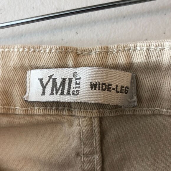 YMI Girls Wide Leg Jeans Stretch Raw Hem Beige 14 - Picture 3 of 4